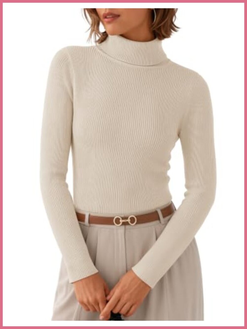 Women's Long Sleeve Turtleneck Ribbed Knit Slim Fit Sweater Top